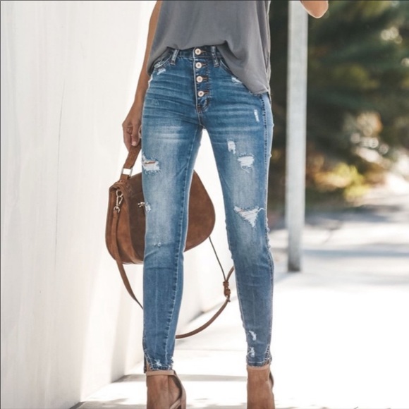 Distressed Jeans Denim Ripped High Rise Waist NEW - Picture 1 of 9